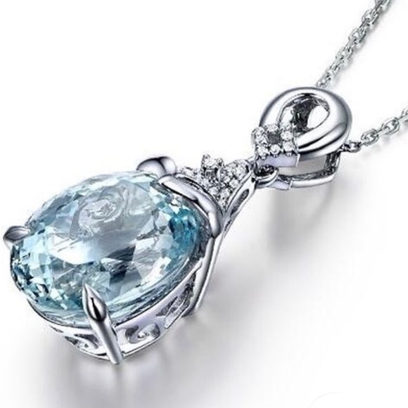 BLUE TOPAZ GEMSTONE WATERDROP NECKLACE - 925 SS - Picture 8 of 8